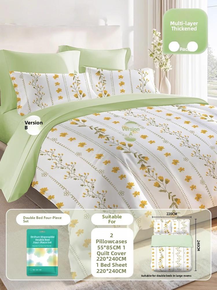 Class a Disposable Bedding Four-Piece Set Duvet Cover Pillowcase Hotel Travel Tourism Thickened Dirt-Resistant Travel Supplies