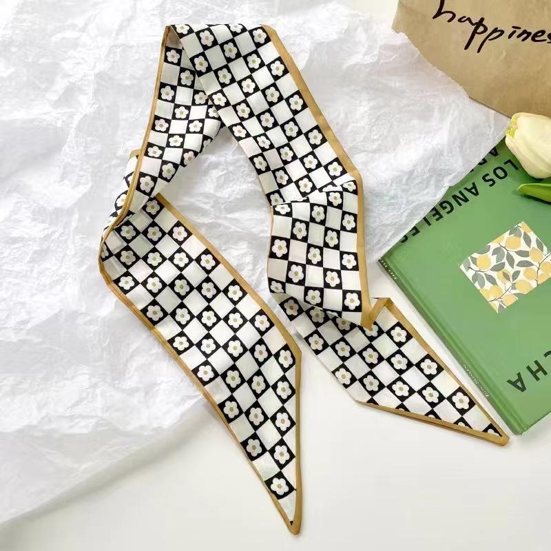 Small White And Tender Green Silk Scarf For Women, Thin Streamer, Headband, Hair Tie, Bag Decoration Long