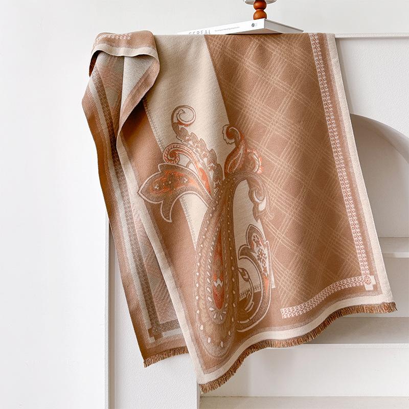 Fashion Personalized Cashew Flower Printing Double-Sided Imitation Cashmere Scarf Women'S Winter Comfort And Advanced