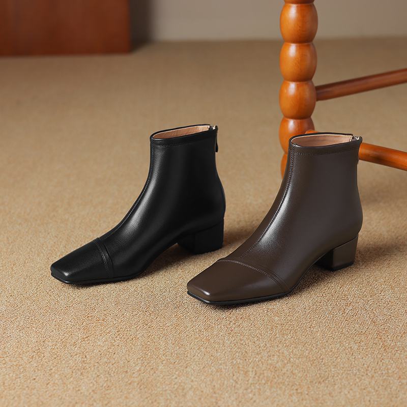 Krazing Pot Kuhleder Winter Dicke Mittelhohe Absätze Chelsea Boots Basic Design Damen Slipper Größe 43 Streetwear Stiefeletten