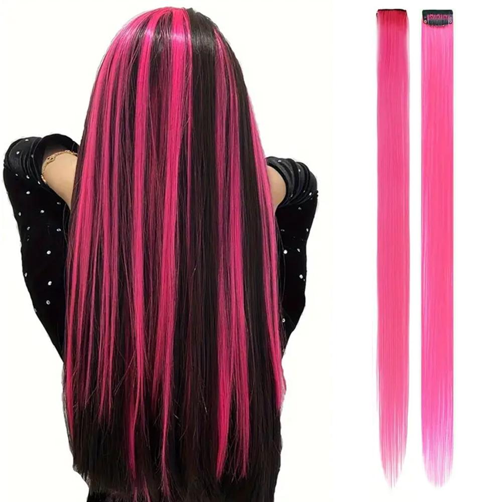 LISI HAIR 1pcs Synthetic Long Straight Clip In Hair Extensions Colorful Hair Extensions For Kids Multi-Colors Party Highlights Hairpieces For Women