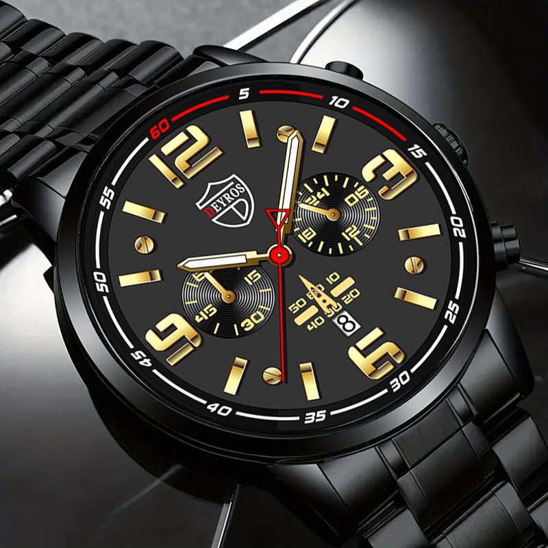 3pcs/set, 1pc Men's Fashion Casual Round Pointer Quartz Watch & 1pc Bracelet & 1pc Necklace, Men's Gifts