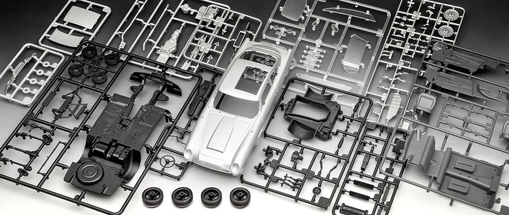 Revell Scale Plastic Model Kit Aston Martin DB5 James Bond with and Poster 1/24 (Glue-Free Kit) "Goldfinger" Paints, Brushes,
