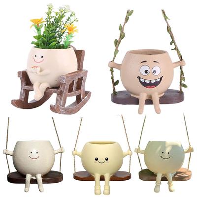 Creative Rocking Chair/Swing Face Flower Pot Plant Pot Cute Resin Head Planters Home Garden Supplies for Indoor Outdoor Plants