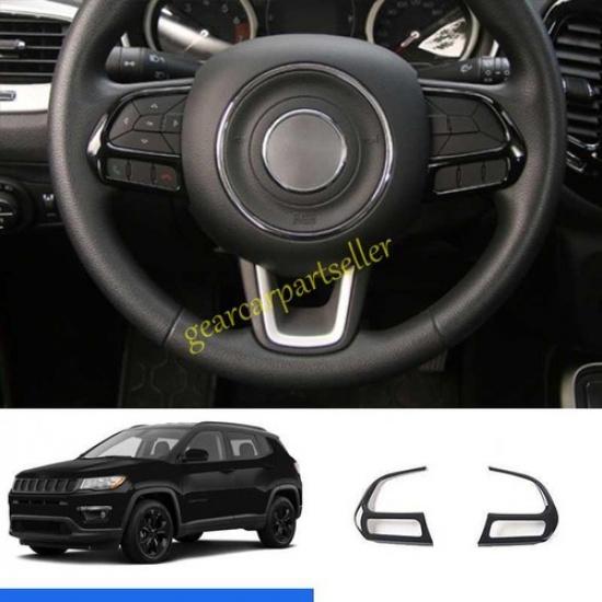 For Jeep Compass 17-2021 Glossy Black Steering Wheel Control Cover Trim 2pcs