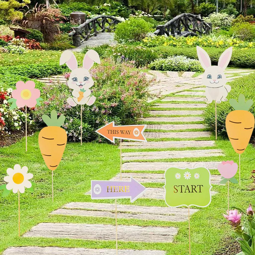 Easter Party Decorations, Happy Easter Banner and Hanging,Living Room Wall Layout Pull Flag Pendant Cute Color Bunny Pull Flower