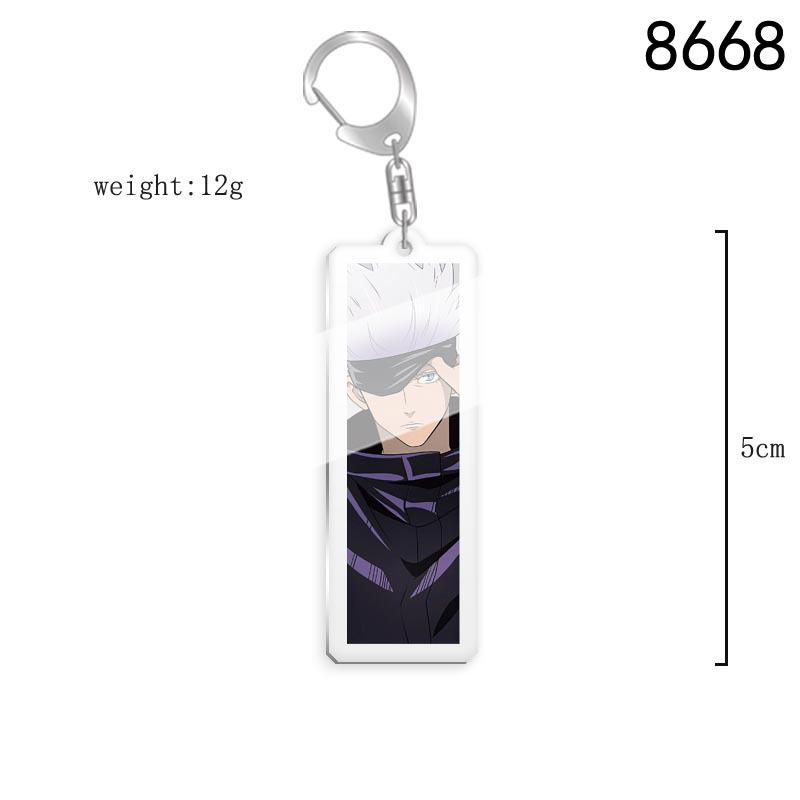 Jujutsu Kaisen Anime Keychain Featuring Gojo Satoru, Geto Suguru, Okkotsu Yuta, and Sukuna Backpack Pendant.