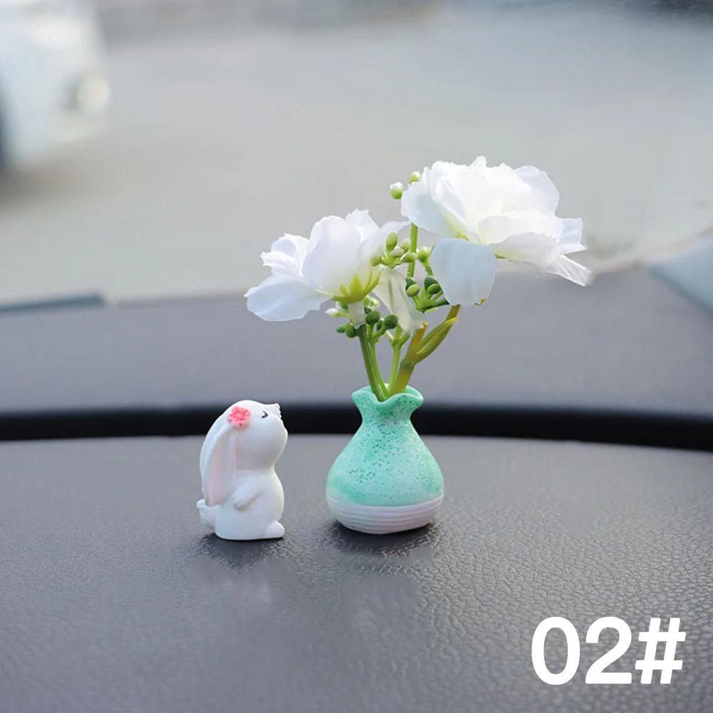 Mini Flowers Car Dashboard Decorations Accessories for Rear View Mirror Hydrangea Flower Vases Car Interior Ornaments for Women