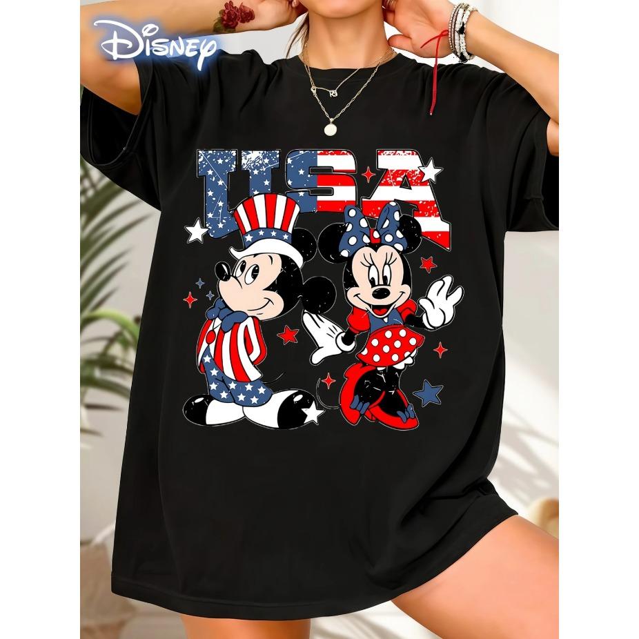 Women's American Flag & Butterfly Print Crew Neck T-Shirt - Casual Short Sleeve Spring/Autumn Top Vibrant Colors Printed Top