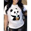 European Sizes Relaxed Fit Women's Casual Short-Sleeve T-Shirt | 100% Polyester, Breathable, Machine Washable, Cute Panda & Boba Tea Graphic