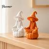 Pumpkin Base Wizard Statue 3D Printed Meditating Witch Figurine on Base, Minimalist Fantasy Home Decor Halloween Autumn Desktop Statue, DIY Paintable