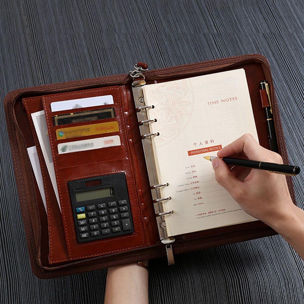 6-Ring File Folder PU Leather Work Record Book Memo Book Loose Leaf Notebook  Document Storage
