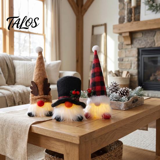 DIY Christmas Crafts Gnome Figurine, Snowflake Knit Hat LED Light Up Rudolph Gift Ideas Doll, Nordic Noel Plush Ornament for Home, Festive Party