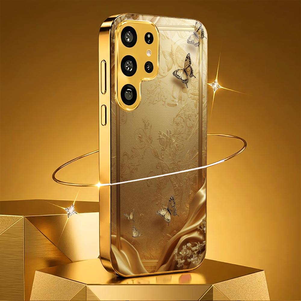 Golden Butterfly Hard Case Men and Women Glass PhoneCase for Samsung Galaxy S26 S25 S24 S23 S22 S21 FE Ultra Plus Dropresistant