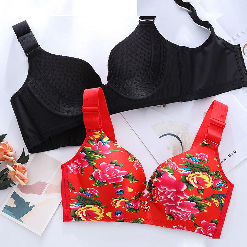 E-Cup Plus-Size-BH, dünn, sexy Blumenmuster, kein Stahlring, rot, gerafftes Bralette, unsichtbarer Push-Up-BH, ausgefallene Unterwäsche, sinnliche Dessous