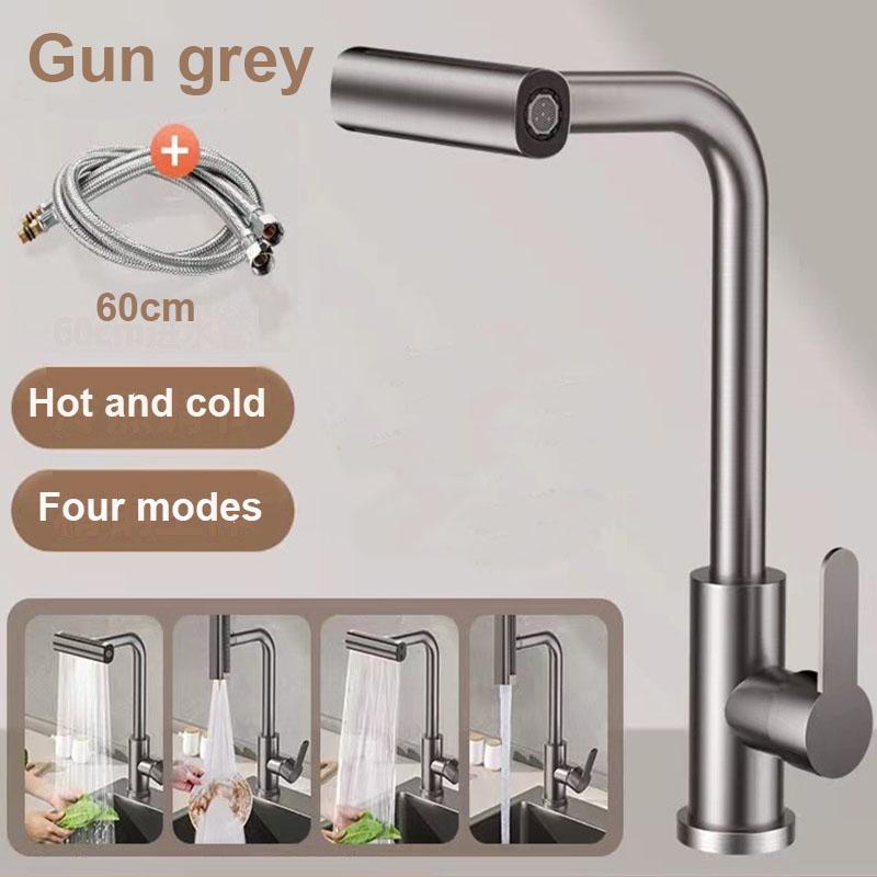 4 Mode Gray Kitchen Faucets Pull Out Rotation Waterfall Black Stream Sprayer Head Sink Mixer Brushed Nickle Water Tap Accessorie