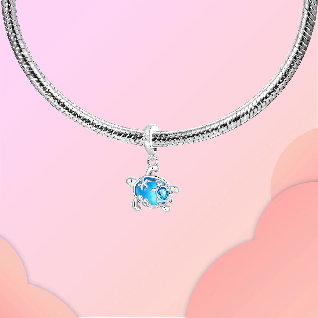 Blue Zircon Inlay Sea Turtle Starfish Charms Bead Original Copper Pendants Fit Bracelet Jewelry Gift Marking