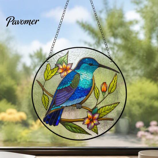 Natural Atmosphere Wall Decor Colorful Hummingbird Hanging Decoration, Stained Acrylic Suncatcher for Window Translucent Art Piece Decor, Decorative