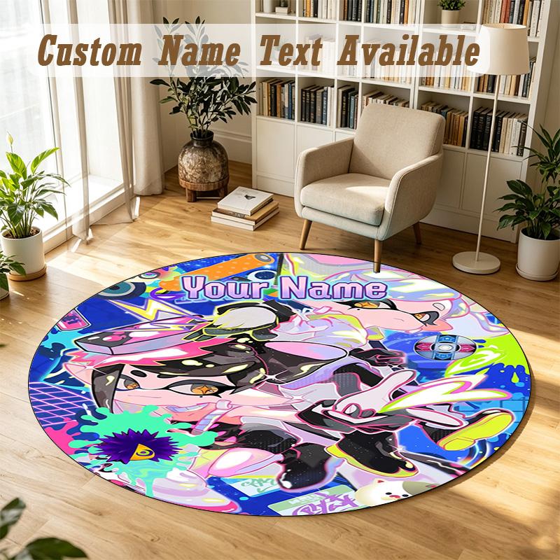Round Rug Custom NameSplatoon Pattern Non Slip Carpet Home Floor Decor