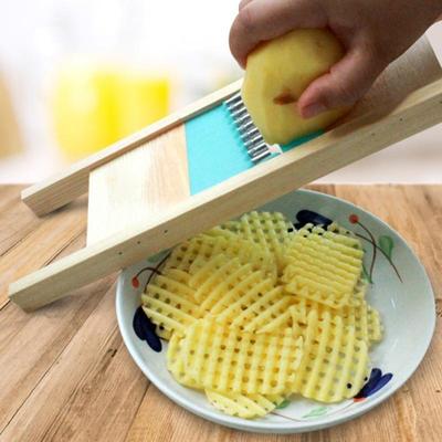 Outils de tranchage de légumes et de fruits en bois et acier inoxydable, outils de salade en treillis de pommes de terre, ustensiles de cuisine créatifs 1 pièce