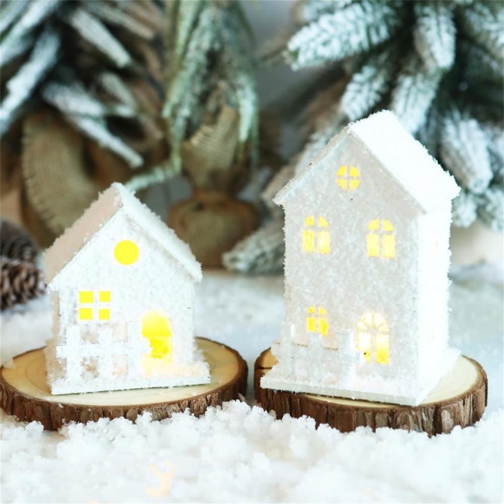 Glowing Wooden House For Christmas Desktop Decorations - House With LED Lights, Winter Ornaments, Christmas Figurines For Home Desktop Decoration