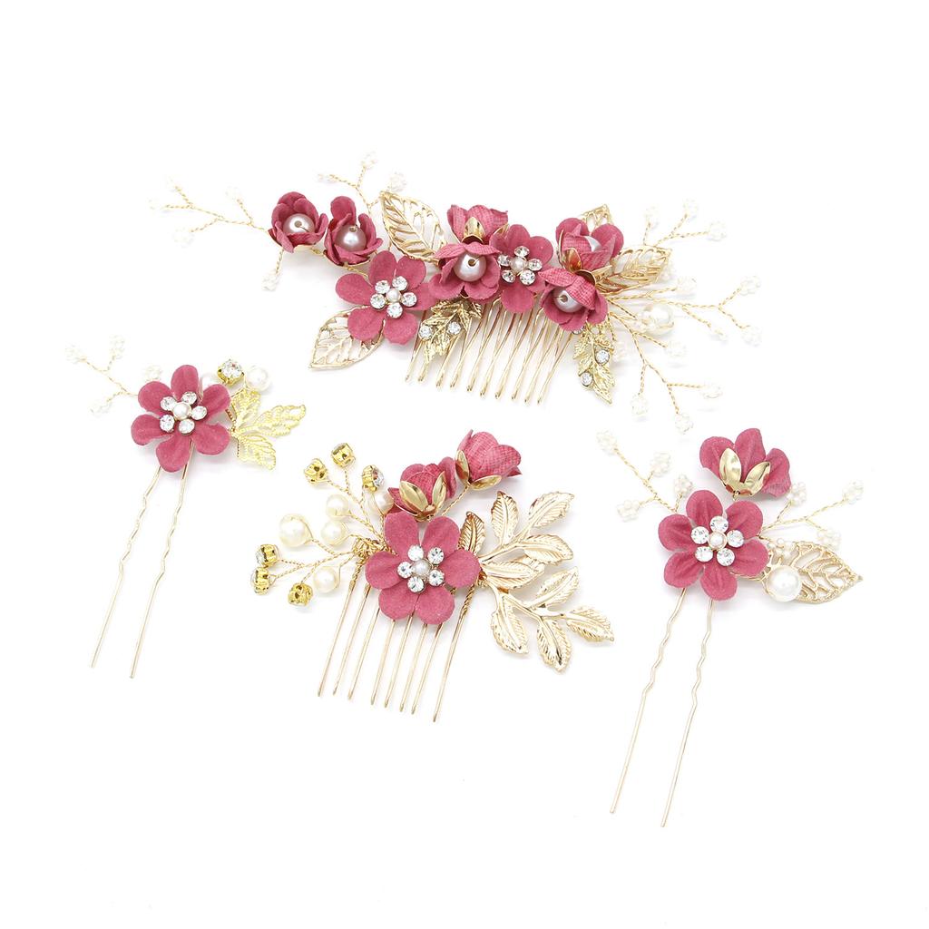 Braut Künstliche Blume Perlen Seitenkamm für Haar Frauen Bräute Hochzeit Festzug Tiara Kopfschmuck Haarnadeln Haaraccessoires Schmuck