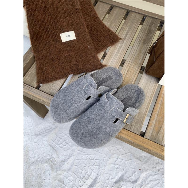 2025 herfst en winter nieuwe mode veelzijdige bovenkleding warme katoenen schoenen één pedaal tas hoofd halve pantoffels fluweel kurk