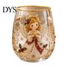 Christmas Themed Water Mug 330ML Glass Cup, Wreath/Santa Claus/Elk/Stockings/Snowman Pattern Holiday Glassware Compact for Breakfast Wine, Coffee,