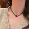 Retro leather tiger's eye stone necklace women's Chinese stacked niche neck chain versatile temperament collarbone chain accessories