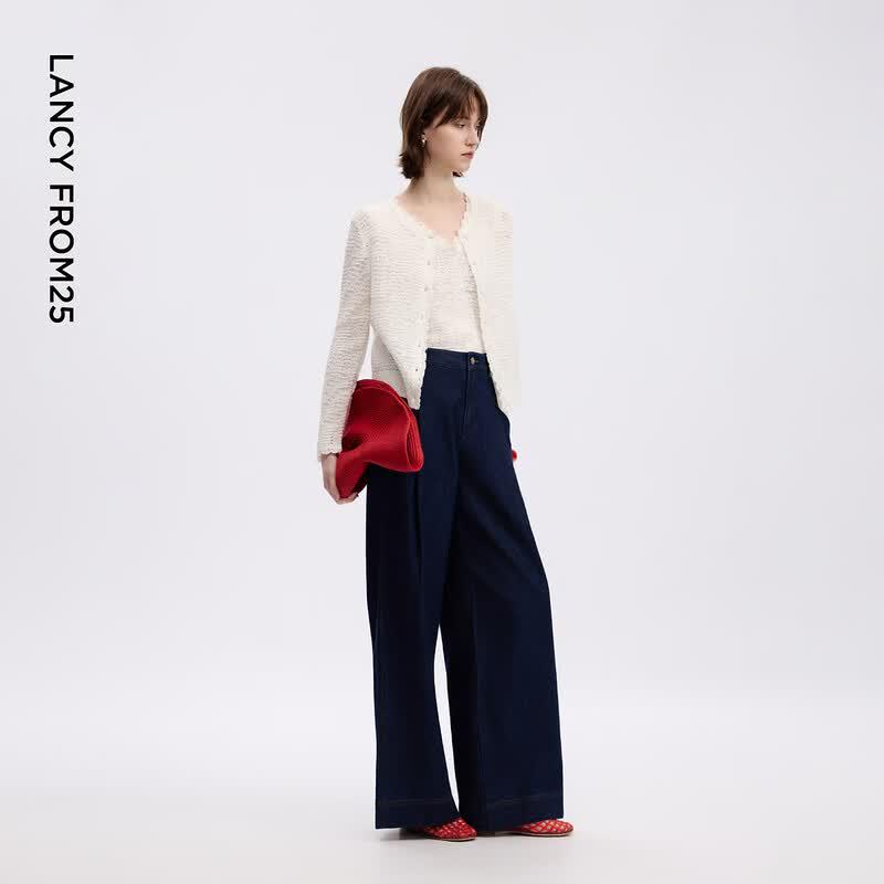 Langzi Round Neck French Lace Knit Cardigan