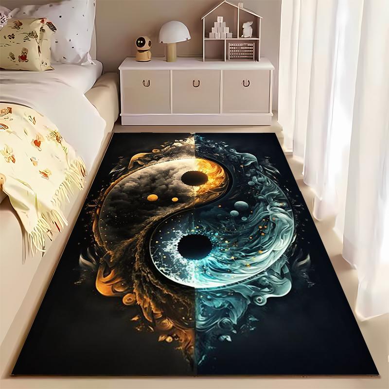 Yin Yang Universe Design Carpet with Fiery and Water Elements Illustration Suitable for Use As an Anti-slip for Living Room Bedroom Sofas
