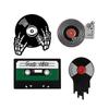 Retro Cassette Tape & Vinyl Record Skull Hand Enamel Pin Brooch