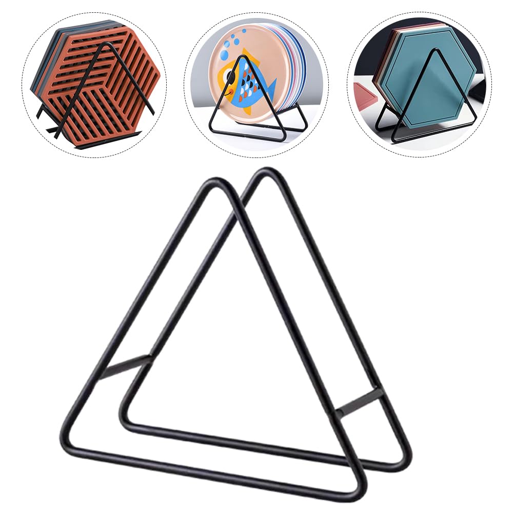 OUNONA Coaster Storage Holder, Rack, Coaster Holder, Coaster Stand, Shelf, Organizer, Iron, Triangular, 3D, Stylish, Plate Storage, Drainer, Kitchen