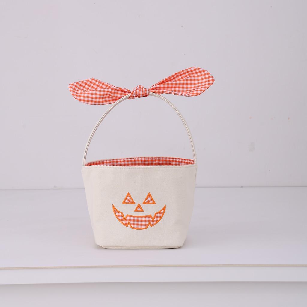 Jack O Lantern Candy Bag Checkered Pumpkin Face Basket Trick Or Treat Basket Handheld Handheld Gift Bag For Holiday Party
