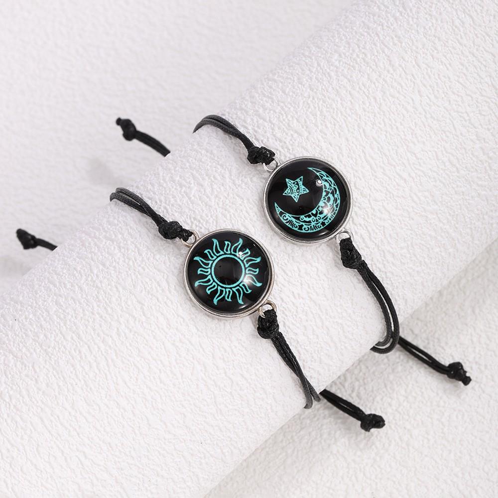Sonnenmond-Liebhaber Leuchtendes Armband-Set: Europäisch & Amerikanisch Paar's Edelstein Gewebtes Armband