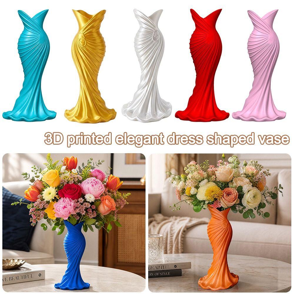 Twisted Design 3D Printed Flower Vases Gown-Shaped Decorative Vase Office Tabletop Ornaments