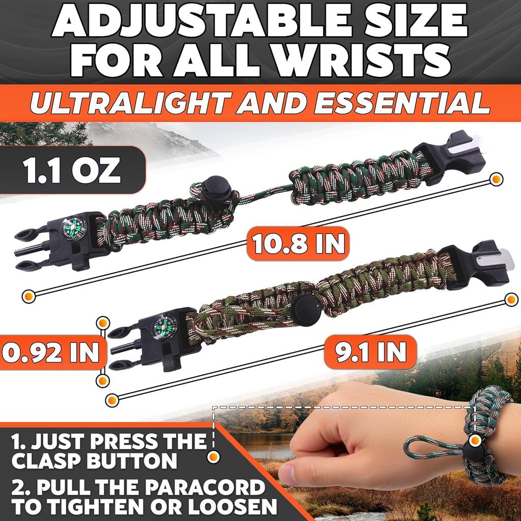 Braccialetto di Sopravvivenza in Paracord 5-in-1 Braccialetto da Polso Multifunzionale di Emergenza per Campeggio Escursionismo Avventura