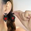 Dark Retro Red Drip Heart Earrings - Women's Fashionable Black Ear Cuffs: Sweet & Cool Style