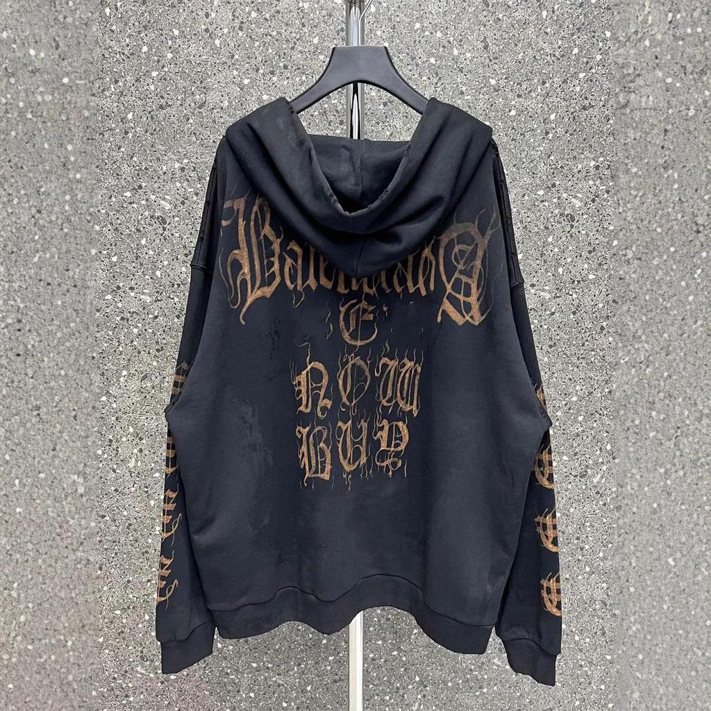 23SS B Marke Sanskrit Flamme Reißverschluss Hoodie - Lockere Passform Lässige Jacke