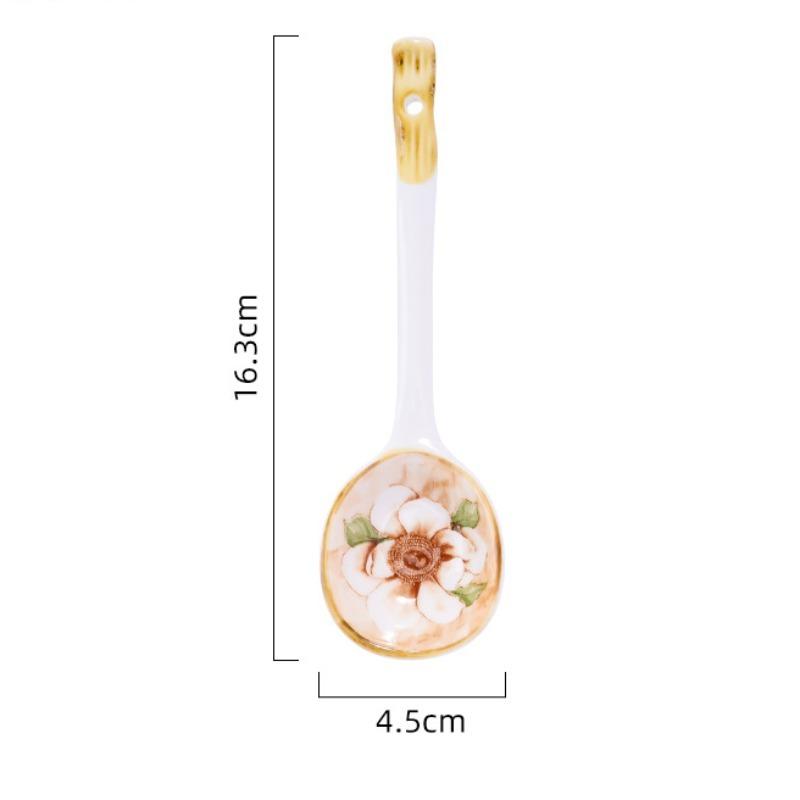 Japanese Spoon Ceramic Long Handle Spoon Home Creative Rough Pottery Hand-painted Soup Spoon Restaurant Dessert Drink Congee