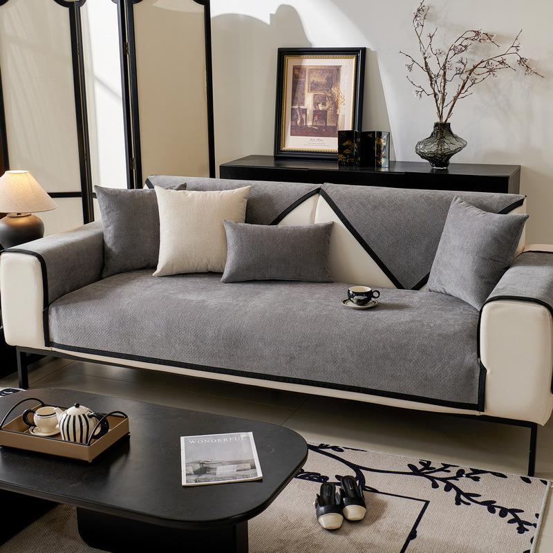 1PC Chenille Sofa Mat Cover Solid Color L-shaped Sofa Slipcover Non-Slip Chaise Longue Couch Cushion Towel for Living Room