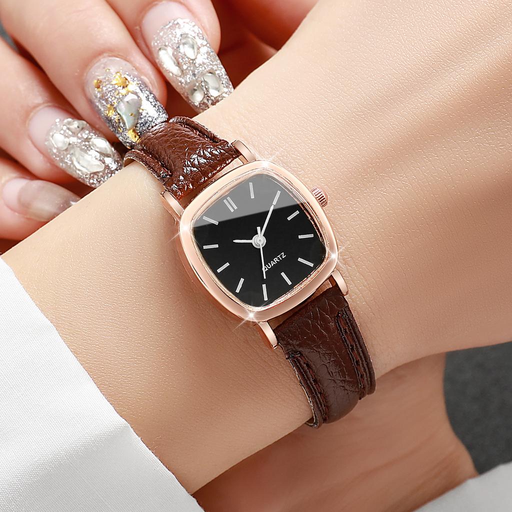 Women's Fashion Retro Small Fresh Simple Scale Elegant Trendy Korean Edition Fashion Quartz Watch Combination Set (Without Box)
