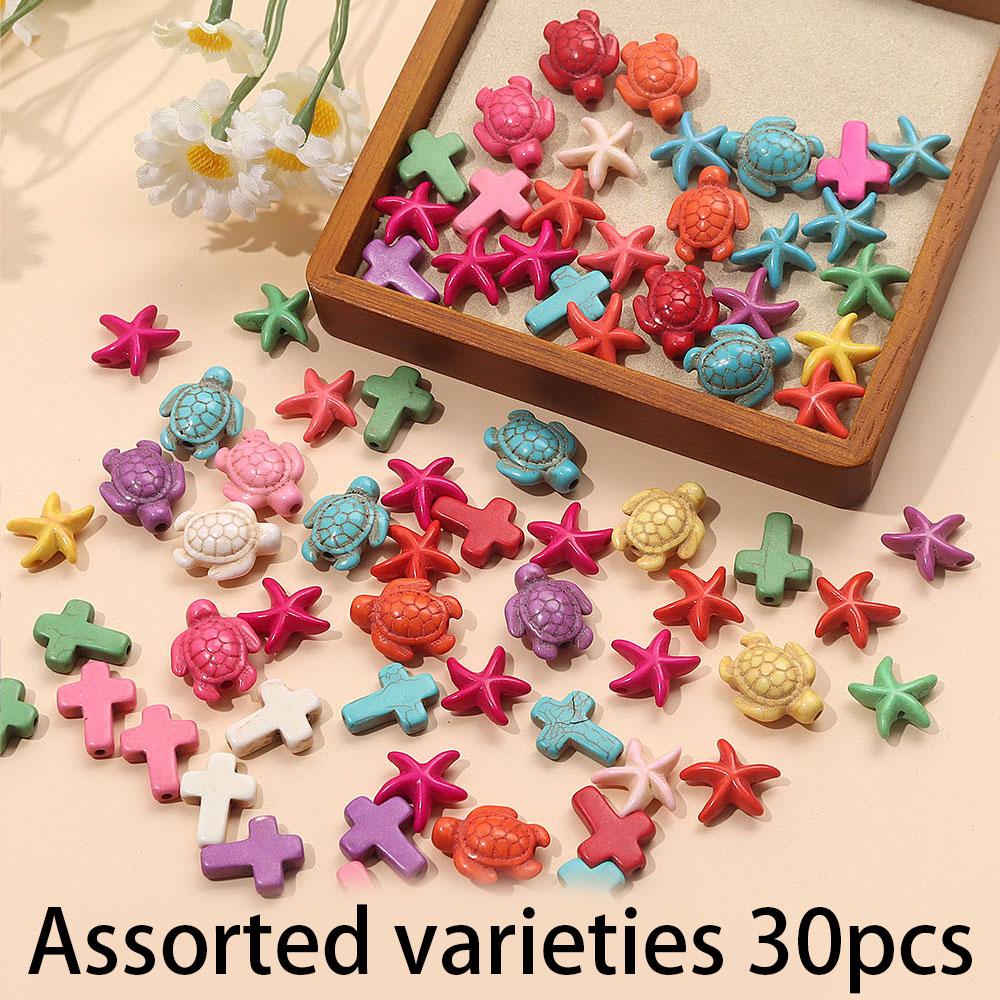 10/30/50pcs Turtle Turquoise Beads, Charm of Turtle Beads Colorful Round Beads Spaced Beads Marine Animals Starfish Beads String