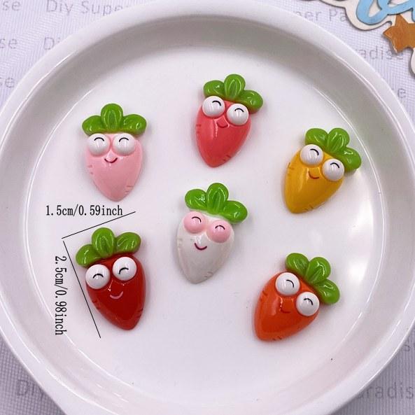 12pcs Colorful Cartoon Cute Big Eyes Carrots Figurine Flatback Stone DIY Christmas Jewelry Applique Home Decor Crafts Accessorie
