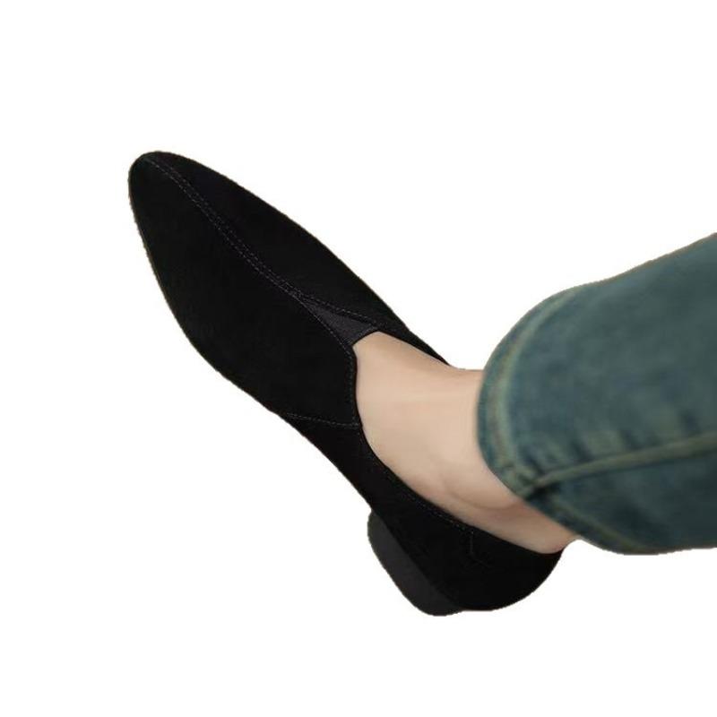 Retro Elastic Thick Heel Deep Mouth Pointed Single Shoes Women's Autumn Black Low Heel Commuter Work Shoes
