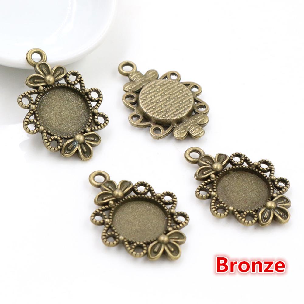 20pcs 12mm Inner Size 5 Colors Fashion Style Cabochon Base Cameo Setting Charms Pendant