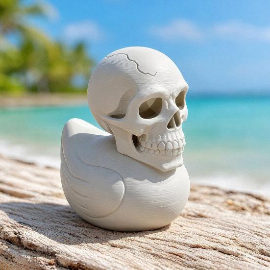 Novelty Spooky Cute Figurine 3D Printed Skull Duck Ornament, Gothic Figurine, Creative Eye-catching Desk Decoration Halloween Decor for Home