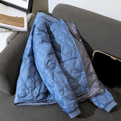 Women Winter Baseball Coat Stand Collar Windproof Thin Padded Solid Color Cardigan Long Sleeves Warm