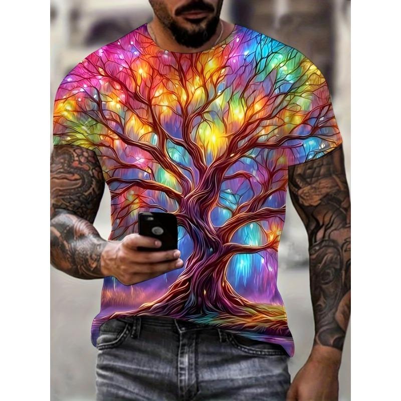 Men s Tree of Life T-Shirt Colorful 3D Magic Forest Graphic Printed Casual Short Sleeve O-Neck Pullover Psychedelic Summer Tee Tops Men s Clothing S разноцветный