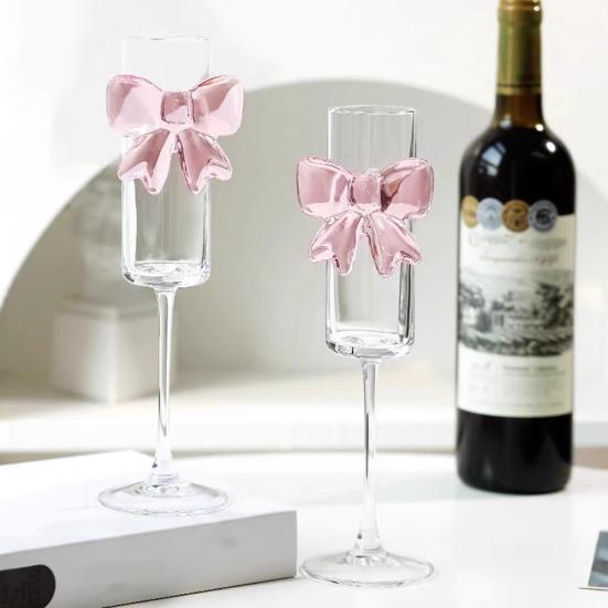 Yousheng Wine Glass Champagne Flutes with 3D Pink Butterfly Decoration Faux Crystal Glass Wedding Party Anniversary Wine Glasses